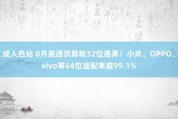 成人色站 8月底透顶算帐32位愚弄！小米、OPPO、vivo等64位适配率超99.1%