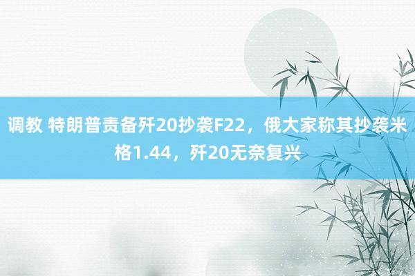 调教 特朗普责备歼20抄袭F22，俄大家称其抄袭米格1.44，歼20无奈复兴